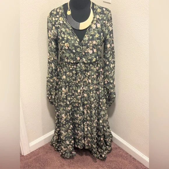 Rococo Sand x Revolve Flora High Low Maxi Dress Green Black Gold Floral M - Picture 2 of 14